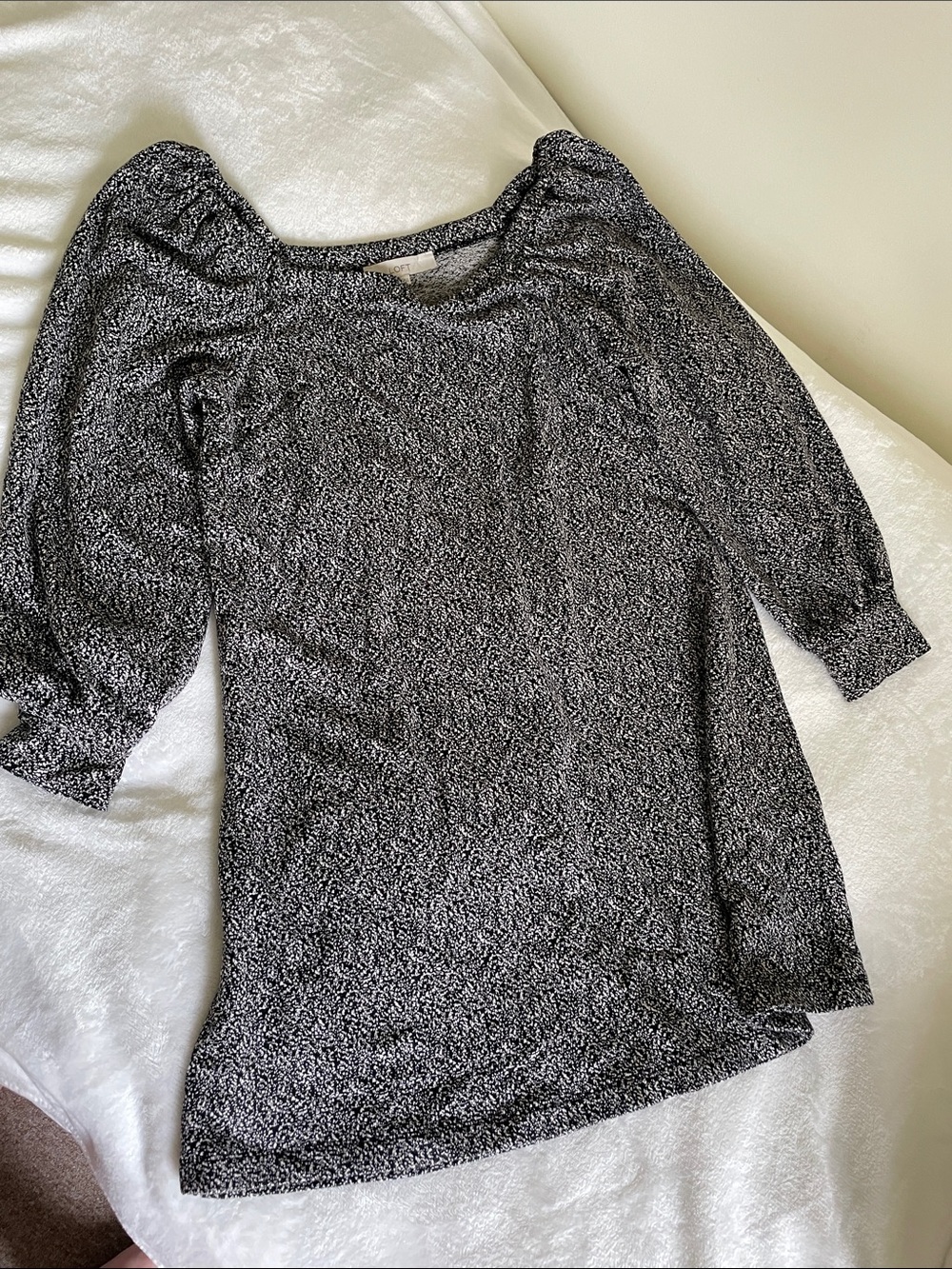 LOFT Black & White Speckled Knit Longsleeve Short Dress